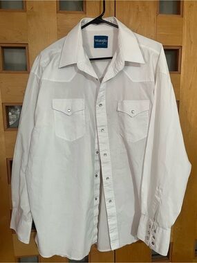 Wrangler White Western Snap-Front Men's Shirt, XL?